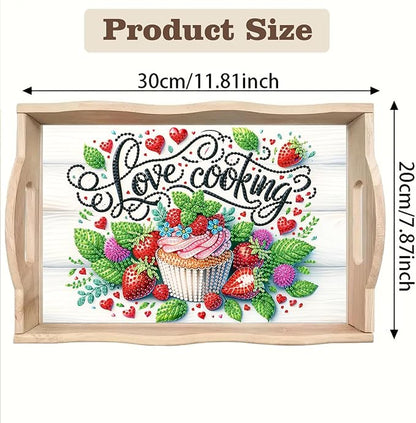 SHLUHA Diamond Art Kits for Adults Diamond Painting Wooden Serving Trays with Handle Food Tray for Party Breakfast Home Decor Gift