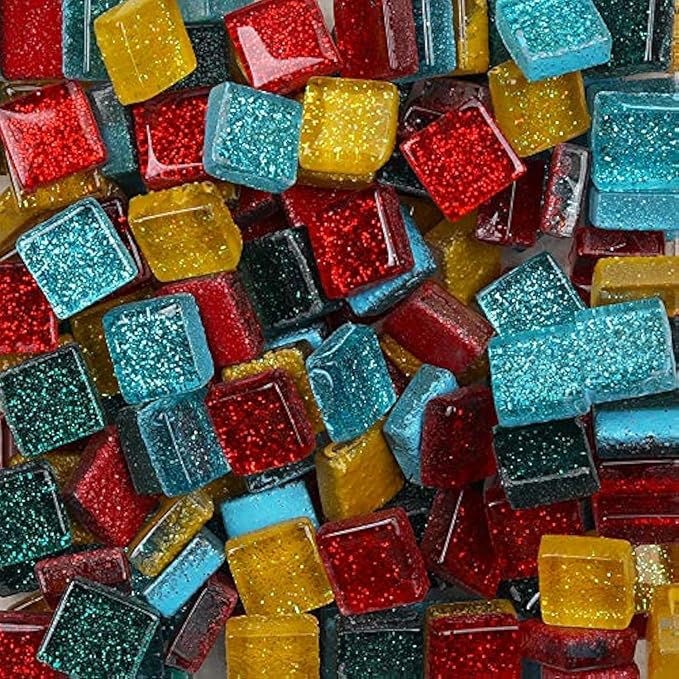 Mixed Color Mosaic Glass Tiles Shine Crystal Glass Pieces Bulk Square Glitter Crystal Mosaic Tiles for Home Decoration or DIY Crafts 200g,1x1 cm (Colorful)