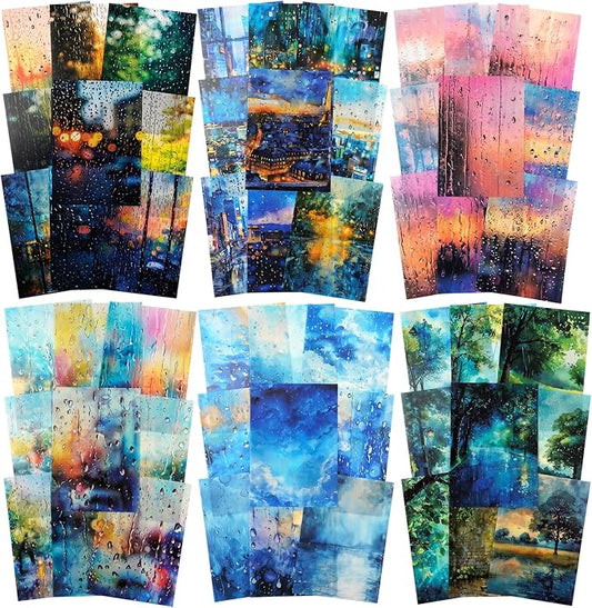 Miyouluna 60Pcs Rainy Day PET Stickers, Large Landscape Journal Stickers for Scrapbooking and Planners, Waterproof Craft Supplies