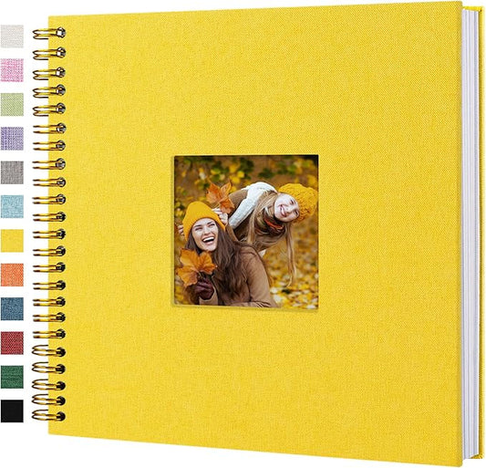 Hiwhy Scrapbook Photo Album Linen Cover, 12 x 12 Inch Hardcover Kraft White Pages Memory Book, for Travel Wedding Guest Book Christmas Baby Shower (40 Sheets/ 80 Pages,Yellow)