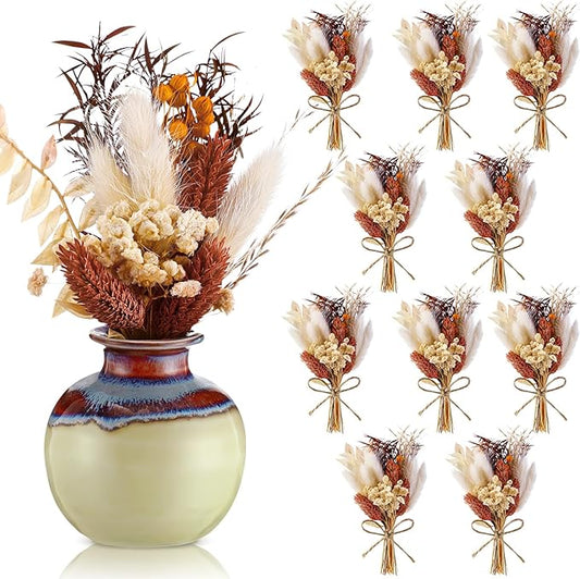 Nuanchu 12 Pcs Mini Dried Flower Bouquet 6" Natural Small Dried Flower with Stem for Birthday DIY Crafts Scrapbook Vase Boho Party Plates Cake Bridesmaid Gifts Card Envelope Decor(Fall)