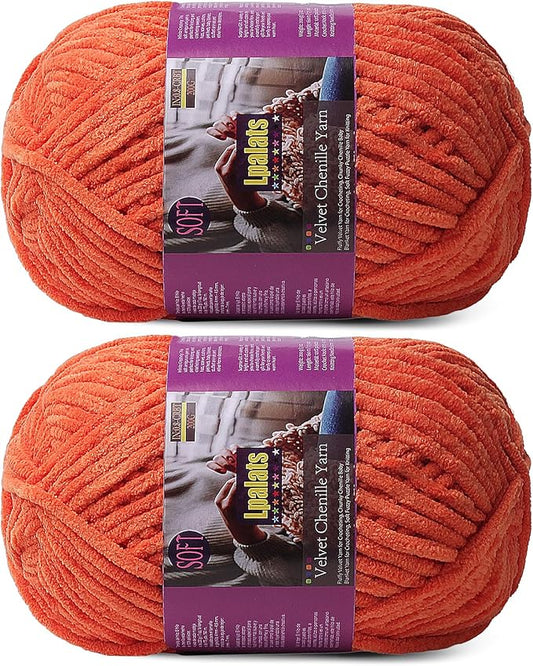 Chunky Chenille Yarn for Crocheting - 2x200g Baby Blanket Yarn for Crocheting Soft - 350 Yards Fluffy Thick Plush Yarns for Knitting Blankets Amigurumi(2, Orange)