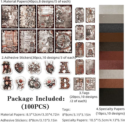 Vintage Scrapbooking Supplies Pack(100 Pieces) for Junk Journal Decoupage Paper Scrapbook Planner Sticker Aesthetic Cottagecore Collage Craft Album (03)