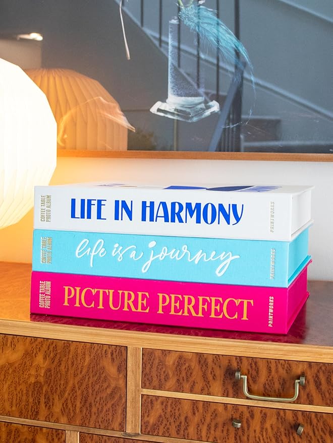 Printworks Life in Harmony – Elegant Beige & Blue Coffee Table Photo Book – Large Picture Album with 30 Pages, Writing Space & Expandable Design – Fits 4x6 Photos
