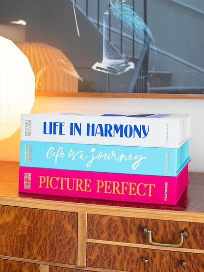 Printworks Life in Harmony – Elegant Beige & Blue Coffee Table Photo Book – Large Picture Album with 30 Pages, Writing Space & Expandable Design – Fits 4x6 Photos