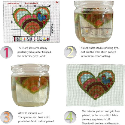 ITSTITCH Stamped Cross Stitch Kits for Adults,Full Range of Easy Embroidery 11CT 3 Strands Crossstitching Kits Preprinted Pattern Design,for Home Wall Decor-The Flower of Happiness, 8.3x8.3 inch