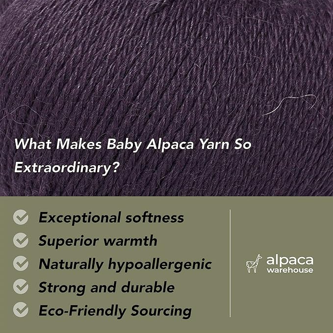 100% Baby Alpaca Yarn Wool Set of 3 Skeins (150 Grams) DK Weight - Made in Peru - Heavenly Soft and Perfect for Knitting and Crocheting (Purple, DK)
