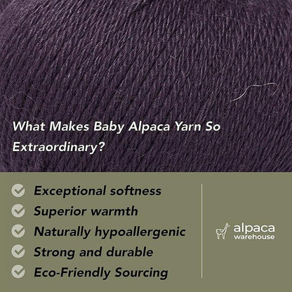 100% Baby Alpaca Yarn Wool Set of 3 Skeins (150 Grams) DK Weight - Made in Peru - Heavenly Soft and Perfect for Knitting and Crocheting (Purple, DK)