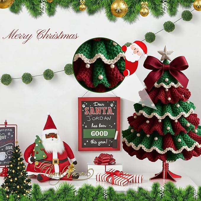 DIY Crochet Christmas Tree Kit, Handmade Holiday Decoration Set, Christmas Tree Bow Crochet Kit, Crochet Kit for Beginners with Yarn, Hook,Beads & Instructions