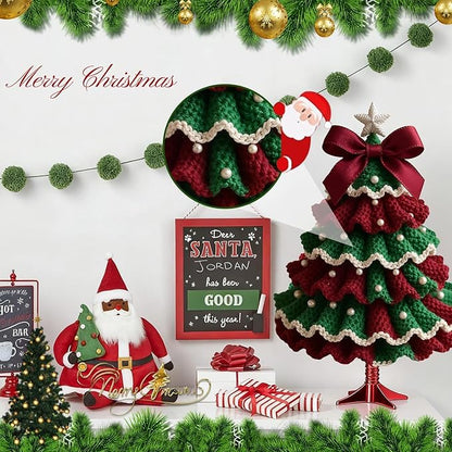 DIY Crochet Christmas Tree Kit, Handmade Holiday Decoration Set, Christmas Tree Bow Crochet Kit, Crochet Kit for Beginners with Yarn, Hook,Beads & Instructions