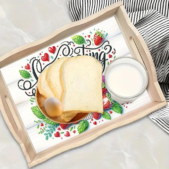 DoxQcs DIY Diamond Art Wooden Tray Kit Easter Food Tray with Handle Diamond Painted Table Decoration Tray for Breakfast Bar Dinner Table Diamond Art Painting for Beginners-Cupcake