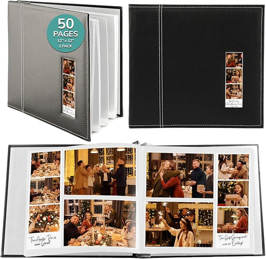 pbf Scrapbook Photo Album 12x12, Guest Book with Photo Insert, Black Scrap book with Plastic Sleeves & White Pages, Scrapbook Album for All Size Pictures, Memory Book, Wedding
