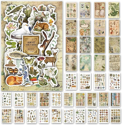 Prstincol Vintage Aesthetic Washi Stickers and Papers for Scrapbooking, 40 Sheets Ephemera Book for Art Journaling with Nature Forest Theme Stickers and Decoupage Papers for Junk Journal