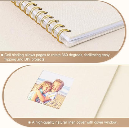 Scrapbook Photo Album 10x10 Inches 80 Pages Hardcover Kraft Paper Linen Cover Scrap Book Memory Book DIY Scrapbook Albums for Wedding Baby Boyfriend Travel Anniversary Family, Beige