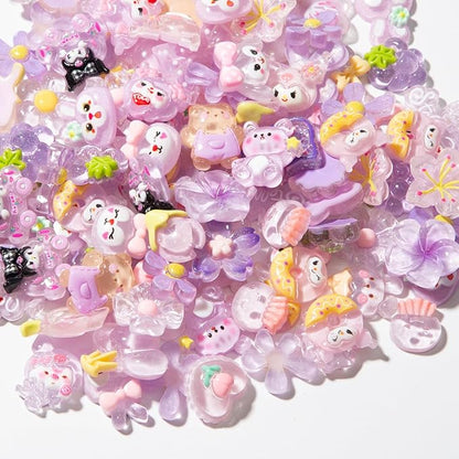 60pcs Slime Charms Cute Set for Crafts, Resin Set Ornament Scrapbooking, 3D Flatback Cute Embellishments for Scrapbook and Mini Decorations (Purple)