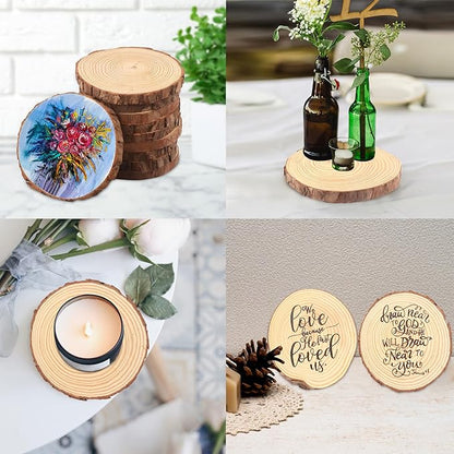 18 PCS 5.5-6.3 Inch Natural Wood Slices, Unfinished Pine Wood Circles with Barks for Coasters, DIY Crafts, Christmas Rustic Wedding Ornaments and Centerpieces,by GNIEMCKIN
