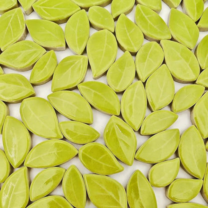 500g/1.1lb Leaf-Shaped Ceramic Mosaic Tiles,Ceramic Mosaic Pieces for Crafts,Mosaic Tiles for Home Decoration or DIY Crafts,Mosaic Making Supplies. (Yellowish Green)