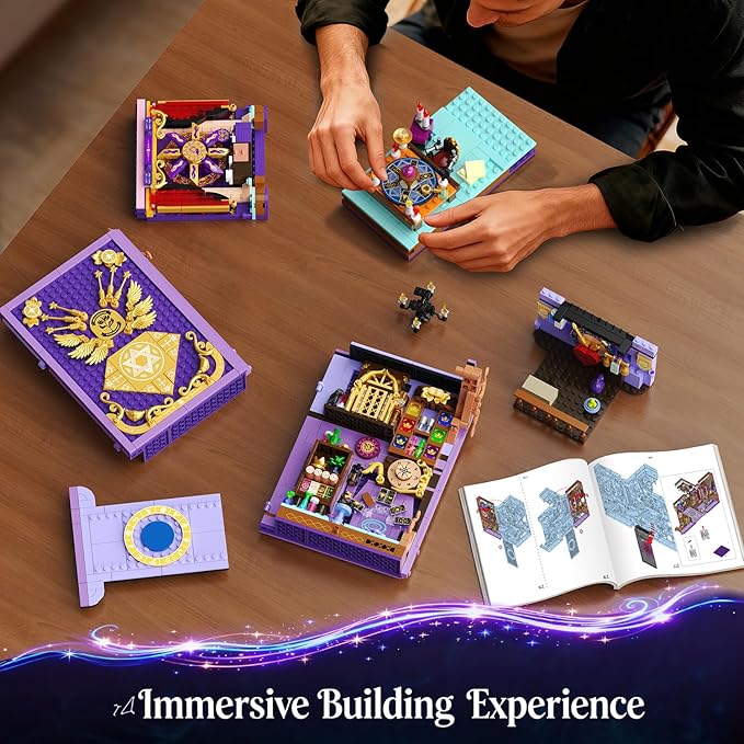 INSOON Upgraded Mystic Divination Book Nook Building Set with Rechargeable Lights, 1447 PCS DIY Magic Booknook Building Block Kit Home Decor, Miniature Book House Model Gift for Adults Boys Girls 12+