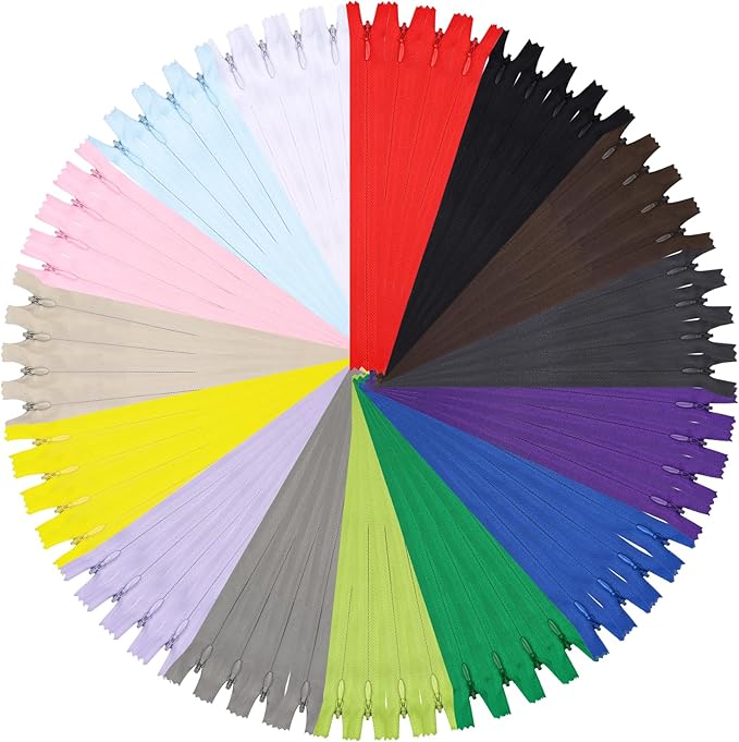 Zippers for Sewing 8 Inch, DOITEM 45pcs 20cm/8 Inch Invisible Multicolor Nylon Coil Zippers for Sewing and Crafts 15 Colors