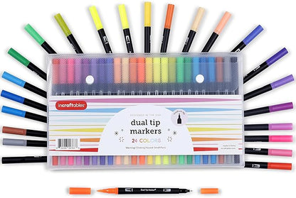 Incraftables Dual Tip Markers (24 Colors) – Adult Coloring, Brush Tip & Fine Tip Markers for Adult Coloring Books, No Bleed Dual Brush Pens
