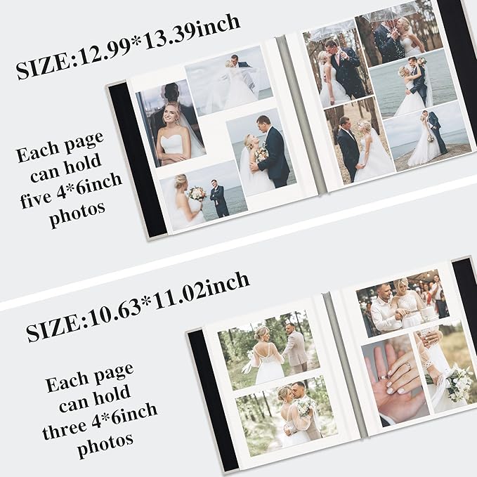 Remowith Self Adhesive Photo Album, Beige Scrapbook Album with DIY 60 Blank Pages, Wedding Photo Album with A Metallic Pen for 4x6 5x7 2x3 Pictures, 10.6"x11"