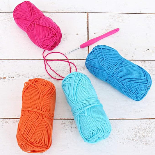 Threadart Crochet 100% Pure Cotton Yarn Set | Electric Pop Colors | Pack of 4 Skeins Each 50 Grams | Worsted Medium #4 Yarn | 85 yds per Skein