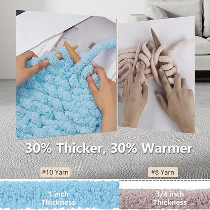 Chunky Yarn for Hand Knitting - #10 Chunky Chenille Yarn, Jumbo Big Thick Chunky Yarns for Crocheting, Super Bulky Chunky Knit Blanket Yarns, 8 Skein (25 yds 8 oz Each Skein), Sky Blue