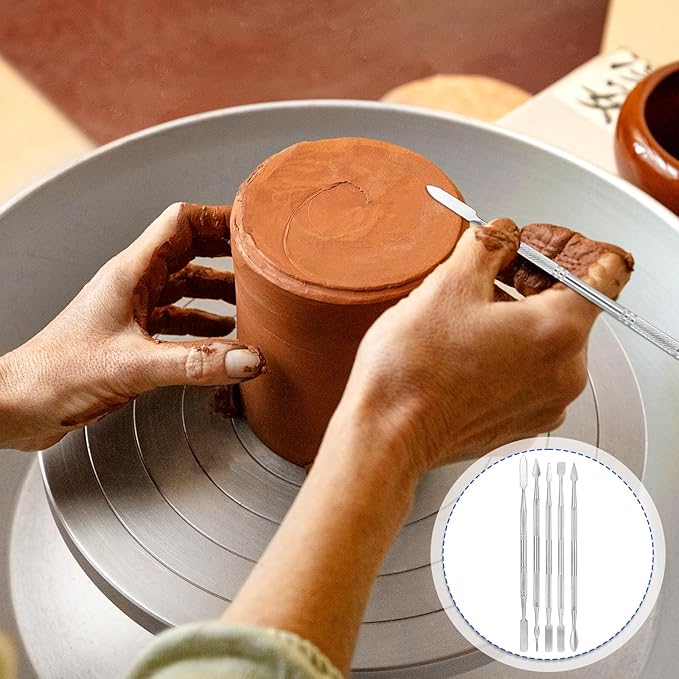 Clay Sculpting Tools, 5 PCS Stainless Steel Pottery Spatula Wax Carving Tools Set Double-Ended Polymer Clay Tools Kit for Modeling, Embossing, Sculpting and Shaping Miniatures