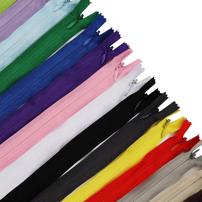 Invisible Zipper, DOITEM 15pcs 50cm/20 Inch Invisible Multicolor Nylon Coil Zippers for Sewing and Crafts 15 Colors