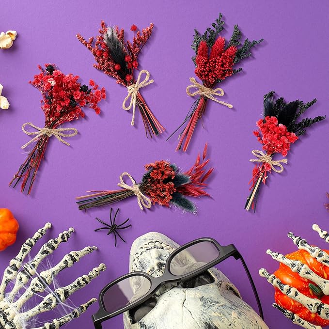 10/12/24/36 Pack Mini Dried Flowers for Vase Wedding Various Mini Bouquet Dried Small Wildflowers Natural Flowers Bulk for Crafts DIY Decor (12, Gothic Color)