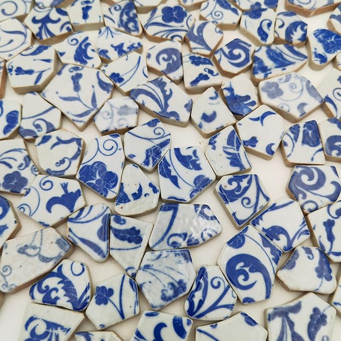 1.1 LB Porcelain Ceramic Mosaic Tiles,Broken Irregular Mosaic Tiles for DIY Craft Floor,Kitchen,Pool, Flower Pots Mosaic Making Supplies (Porcelain 11)