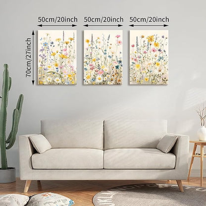 WENGTIAO 3Pcs Framed Colorful Wildflower Canvas Wall Art, Yellow Watercolors Flowers Wall Pictures Floral Canvas Prints Wall Decor Paintings for Living Room Girls Bedroom Ready to Hang 20"x28"x3