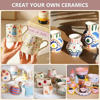 Pottery Starter Kit for Adults with Air Dry Clay – Complete Deluxe Home Sculpting & Making Set with Tools, 8 Paint Colors & Varnish - DIY Home Ceramics for Beginners, Date Night Activities Gifts