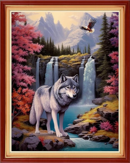 Dooxvey Cross Stitch Kits for Adults Stamped Full Range of Embroidery Starter Kits for Beginners 11CT Printed Cross Stitch Patterns Needlepoint Kits Stamped Crossstitching-Wolf Falls 16x20 inch