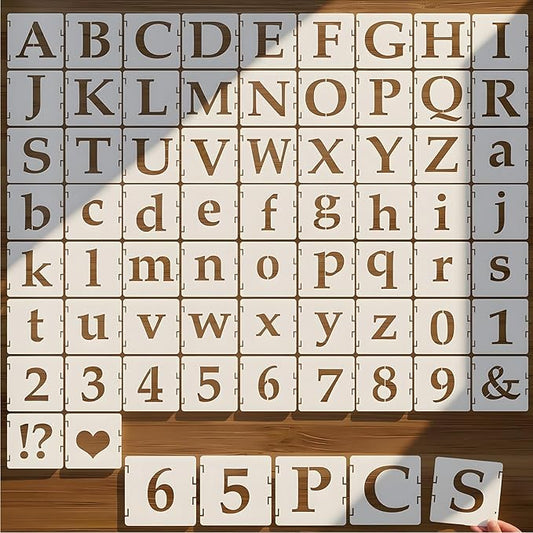 Letter Stencils for Painting, 65PCS Alphabet Stencils for Crafts Reusable, Interlocking PET Plastic Drawing Templates for Wood, Fabric, Wall, Signs, DIY Home Decor & More(1 Inch)