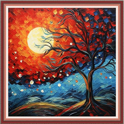 DMCVIVR Stamped Cross Stitch Kits for Beginners Adults Needlepoint Kits for Beginners Embroidery Kits for Adults Crossstitch Kit for Beginners 11CT-Moon Tree 18x18 inch