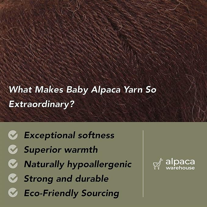 100% Baby Alpaca Yarn Wool Set of 3 Skeins (150 Grams) DK Weight - Made in Peru - Heavenly Soft and Perfect for Knitting and Crocheting (Dark Brown, DK)