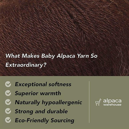 100% Baby Alpaca Yarn Wool Set of 3 Skeins (150 Grams) DK Weight - Made in Peru - Heavenly Soft and Perfect for Knitting and Crocheting (Dark Brown, DK)