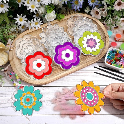 WinnerWhy 30 Sets Flower Suncatchers Window Art Kits, Spring DIY Sun Catchers Crafts Paint Your Own Window Ornaments for Adult Home Birthday Activity Party Decor
