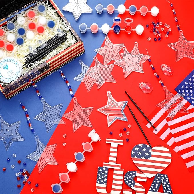 WinnerWhy 30 Sets Star Suncatchers Window Art Kits, Independence Day DIY Sun Catchers Bulk Crafts Paint Your Own Window Ornaments for Adult Home Birthday Activity Party Decor