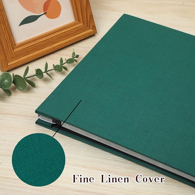 Spbapr Large Photo Album Self Adhesive Linen Cover Magnetic Scrapbook Album DIY Scrap Book 40 Black Sticky Pages for 3x5 4x6 5x7 8x10 Pictures with A Metal Pen