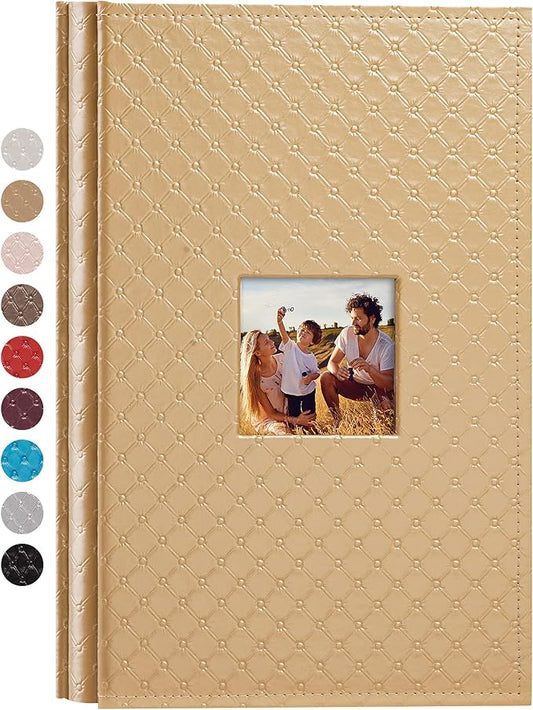 Mublalbum Small Photo Album 4x6 300 Photos Leather Cover Picture Book with Horizontal Pockets for Baby Wedding Anniversary and Family (Gold)