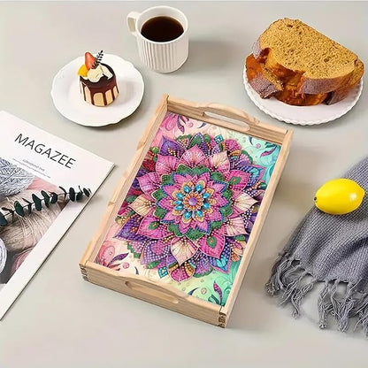 DoxQcs DIY Diamond Art Wooden Tray Kit Easter Food Tray with Handle Diamond Painted Table Decoration Tray for Breakfast Bar Dinner Table Diamond Art Painting for Beginners-#18-Mandala