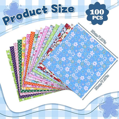 100 Pcs 8 x 8 Inch Cotton Fabric Squares No Repeat Floral Patchwork Fabric Pre Cut Quilting Fabrics Bundles Flower Sewing Fabrics Multi Color Floral Square Patchwork for DIY Craft Sewing Cloths