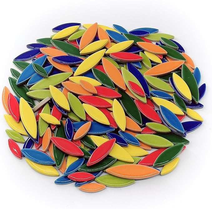 EDFLIFE Glazed Ceramic Mosaic Tiles for Crafts, 1.1lb Leaf Petal Tiles for Mosaic Crafts, Assorted Porcelain Ceramic Tiles for Mosaic Making Kits Art Projects and Outdoor Decorations (Mixed Color)…