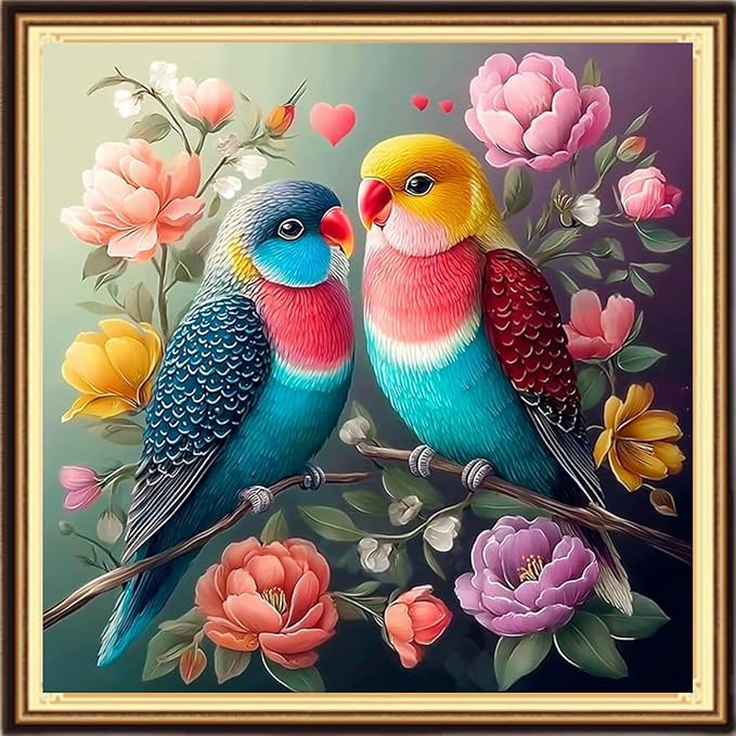DMCVIVR Stamped Cross Stitch Kits for Adults Beginners Embroidery Kits 11CT Needlepoint Kits Cross Stitch Patterns Embroidery Patterns-Couple Bird Flowers 18x18 inch