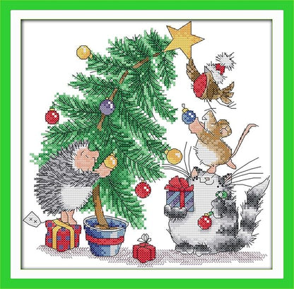Funcrostitch Counted Cross Stitch Kits for Beginners,14ct Unprinted Pattern Embroidery Kit Dmc Cotton Threads Needleworks for Adults-Christmas Gift 11"×11"