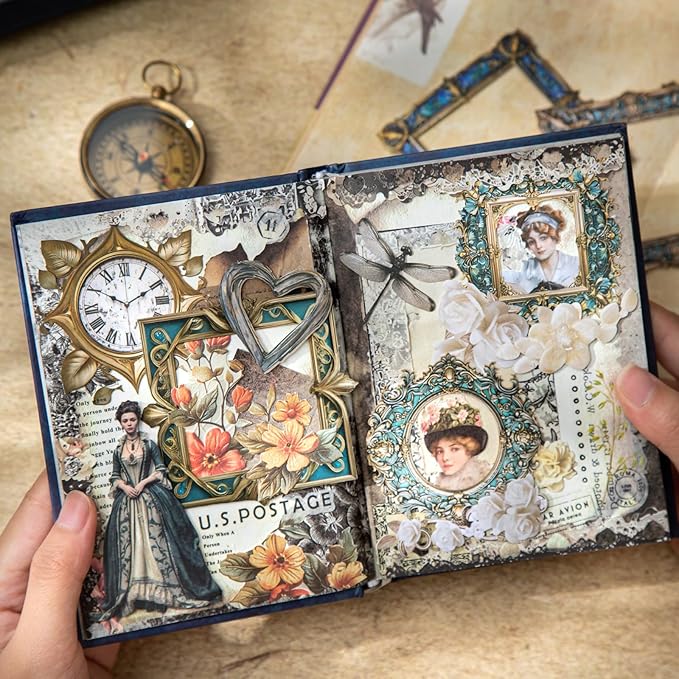 AuriicLeaf Medieval Frame Stickers – 60 Hollow-Cut Cardstock Stickers for Scrapbook & Journal, Vintage Self-Adhesive Embellishments for Junk Journal, DIY Art & Collage Design
