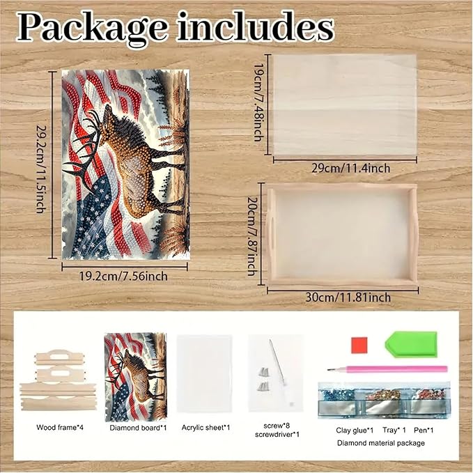 DoxQcs DIY Diamond Art Wooden Tray Kit Easter Food Tray with Handle Diamond Painted Table Decoration Tray for Breakfast Bar Dinner Table Diamond Art Painting for Beginners-#05-USA Moose