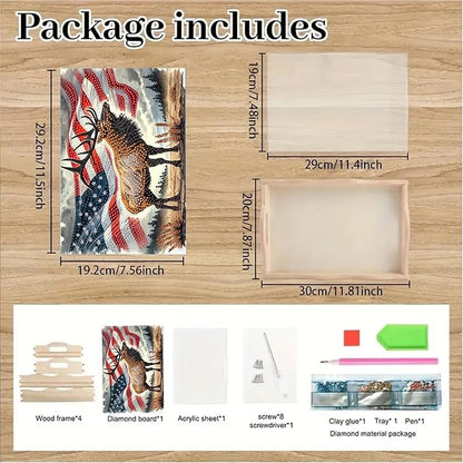 DoxQcs DIY Diamond Art Wooden Tray Kit Easter Food Tray with Handle Diamond Painted Table Decoration Tray for Breakfast Bar Dinner Table Diamond Art Painting for Beginners-#05-USA Moose